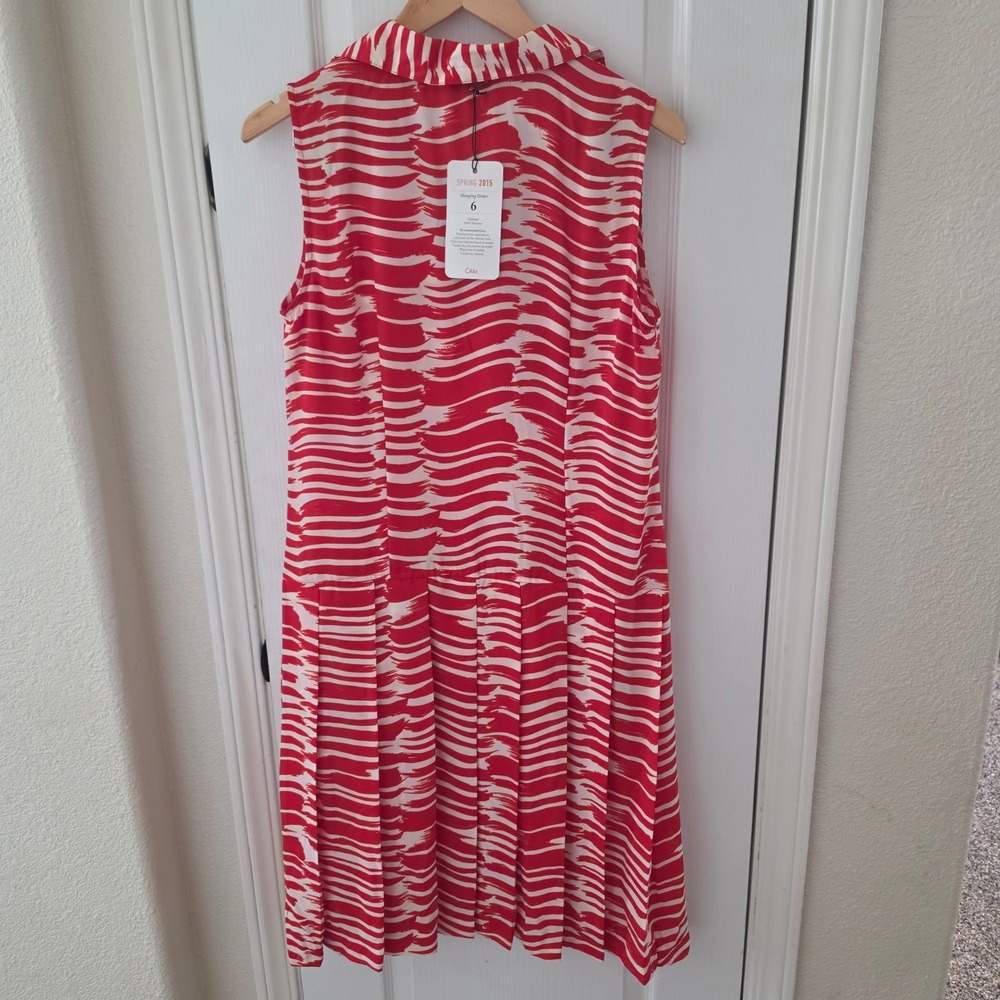 Cabi Red White Wave Pleated Drop Waist Dress M - Picture 2 of 5